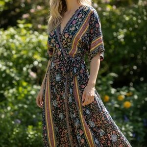 Floral Multicolor Wrap Maxi Dress